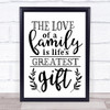 The Love Of A Family Is Greatest Gift Quote Typogrophy Wall Art Print