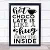 Hot Chocolate Hug From Inside Quote Typogrophy Wall Art Print