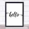Curly Hello Quote Typogrophy Wall Art Print