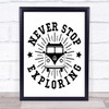 Never Stop Exploring Camper Motorhome Quote Typogrophy Wall Art Print