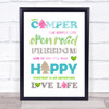 Love Camping The Simple Life Multi Colour Quote Typogrophy Wall Art Print