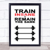 Train Insane Or Remain The Same Weights Quote Typogrophy Wall Art Print