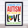 Autism Love Needs No Words Quote Typogrophy Wall Art Print