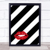 Lips On Diagonal Stripes Decorative Wall Art Print