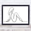 Black & White Line Art Naked Lady Nude Sitting Decorative Wall Art Print