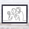 Black & White Line Art Couple Drinking Wine Decorative Wall Art Print