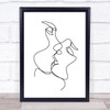 Black & White Line Art Faces Lovers Kissing Decorative Wall Art Print