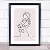Block Colour Line Art Mother And Young Baby Decorative Wall Art Print