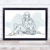 Watercolour Line Art Mother And Son Reading Decorative Wall Art Print