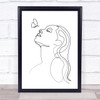 Black & White Line Art Woman And Butterfly Decorative Wall Art Print