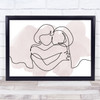 Watercolour Line Art Two Females Embracing Decorative Wall Art Print