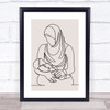 Block Colour Line Art Muslim Mum And Baby Decorative Wall Art Print