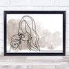 Watercolour Line Art Lady Smelling Flower Decorative Wall Art Print