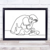 Black & White Line Art Depressed Sad Man Decorative Wall Art Print