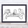 Black & White Line Art Friends Drinking Decorative Wall Art Print