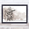 Watercolour Line Art Man Playing Guitar Decorative Wall Art Print