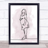 Watercolour Line Art Pregnant Lady Pink Decorative Wall Art Print