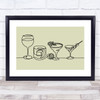 Block Colour Line Art Alcoholic Drinks Decorative Wall Art Print