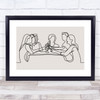 Block Colour Line Art Friends Drinking Decorative Wall Art Print