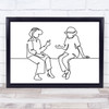 Black & White Line Art Elderly Ladies Decorative Wall Art Print