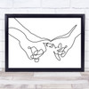 Black & White Line Art Holding Hands Decorative Wall Art Print