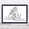 Black & White Line Art Lady And Dog Decorative Wall Art Print