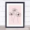 Block Colour Line Art Three Poppies Decorative Wall Art Print