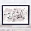 Watercolour Line Art Jumping Family Decorative Wall Art Print