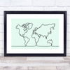 Block Colour Line Art World Map Decorative Wall Art Print