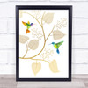 Colourful & Green Hummingbirds Gold Floral Wall Art Print