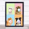 Dogs Colourful Bubblegum Set Green Pink Blue Peach Wall Art Print