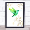 Green Turquoise Hummingbird Gold Floral Wall Art Print