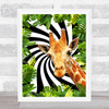 Jungle Leaves Black & White Swirl Giraffe Wall Art Print