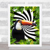 Jungle Leaves Black & White Swirl Toucan Wall Art Print