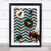 Bee Geometric Blue & Gold Zigzag Bee Wall Art Print