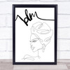 Black Lives Matter Line Drawing African Female White Wall Art Print