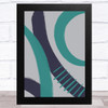 Navy Blue Turquoise And Grey Abstract Strokes Design 4 Wall Art Print