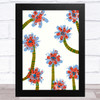 Hand Drawn Abstract Flowers Pink Blue Wall Art Print
