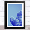 Blue Cactus Blue Background Wall Art Print