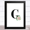 Initial Letter G With Flowers Wall Art Print