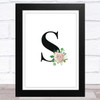 Initial Letter S With Flowers Wall Art Print