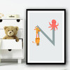 Animal Collection Letter N Children's Kids Wall Art Print