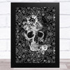 Black White Gothic Skull Raven Flowers Butterflies Home Wall Art Print
