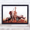 Group Of African Safari Animals Sunset Filter Home Wall Art Print