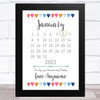 My Dad Calendar Colourful Hearts Personalised Father's Day Gift Print