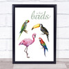 Funny Painted Hot Birds Watercolour Wall Art Print