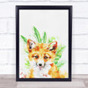 Fox Watercolour Texture Leaves Wall Art Print