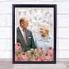 The Queen & Prince Philip Black & White Vintage Roses Wall Art Print