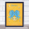 Gemini Zodiac Star Sign Symbol Bright Yellow Wall Art Print