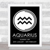 Zodiac Star Sign Black & White Symbol Aquarius Wall Art Print